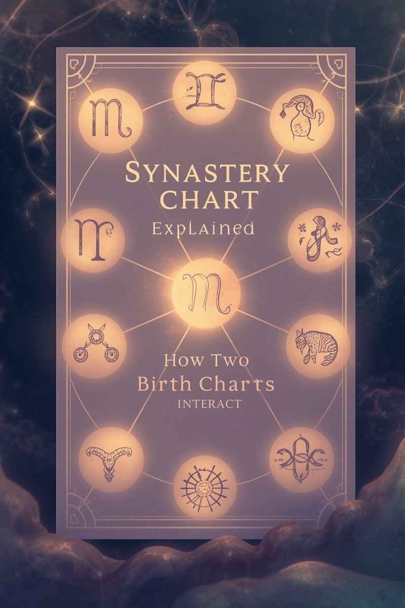 Astrology relationship chart illustration explaining the 5th house of romance, 7th house of partnership, and 8th house of intimacy and shared resources