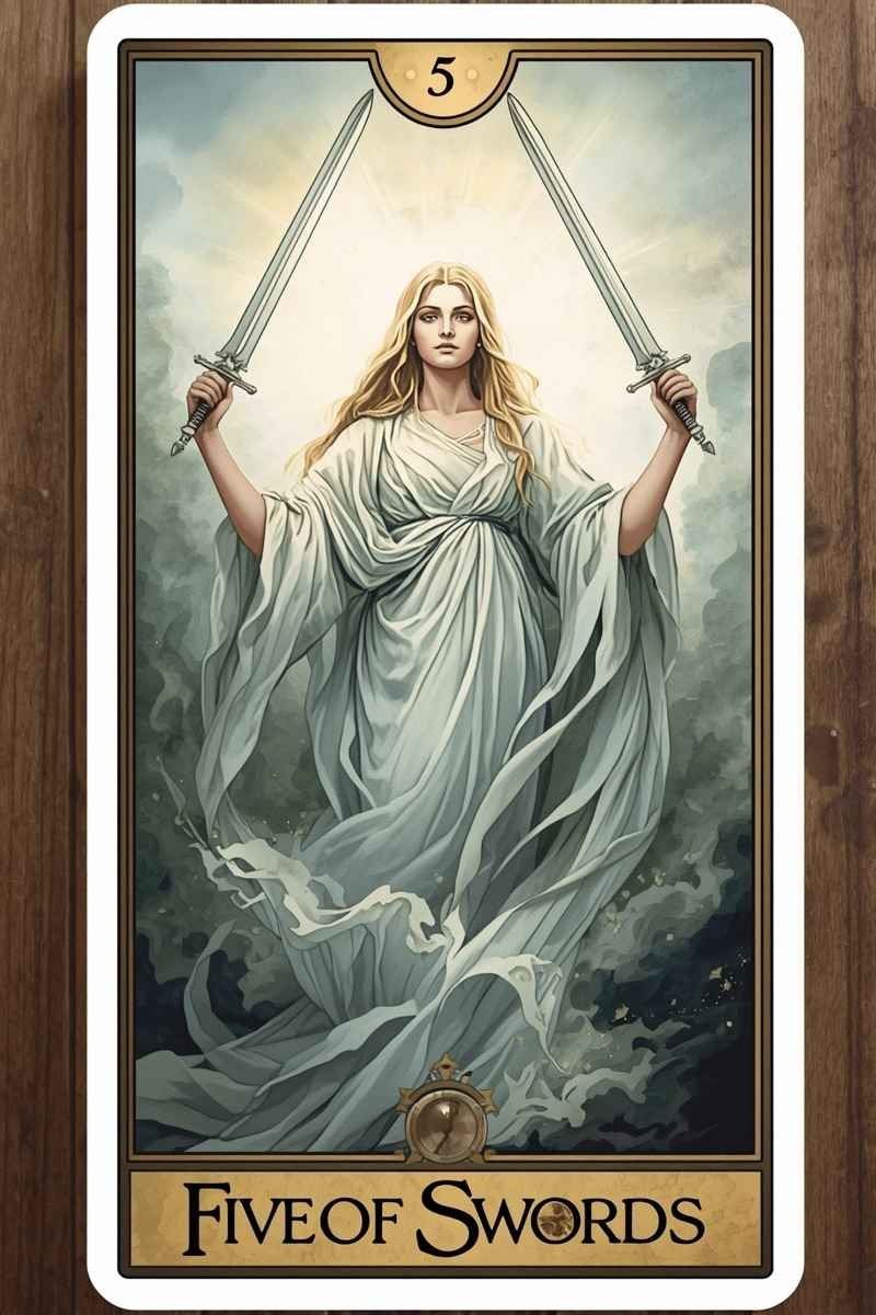 Five of Swords Tarot card meaning — conflict, competition, consequences and reconciliation