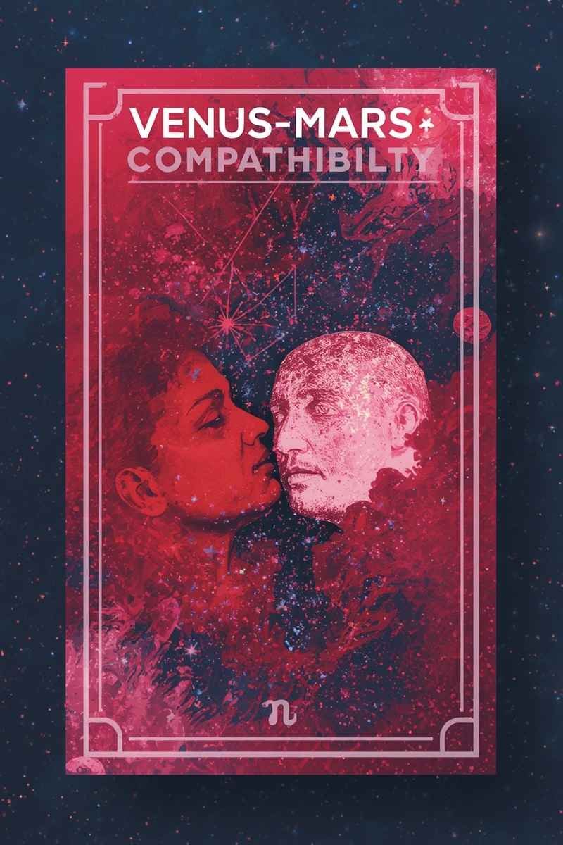 Venus-Mars compatibility astrology illustration representing attraction, chemistry, desire, and romantic magnetism