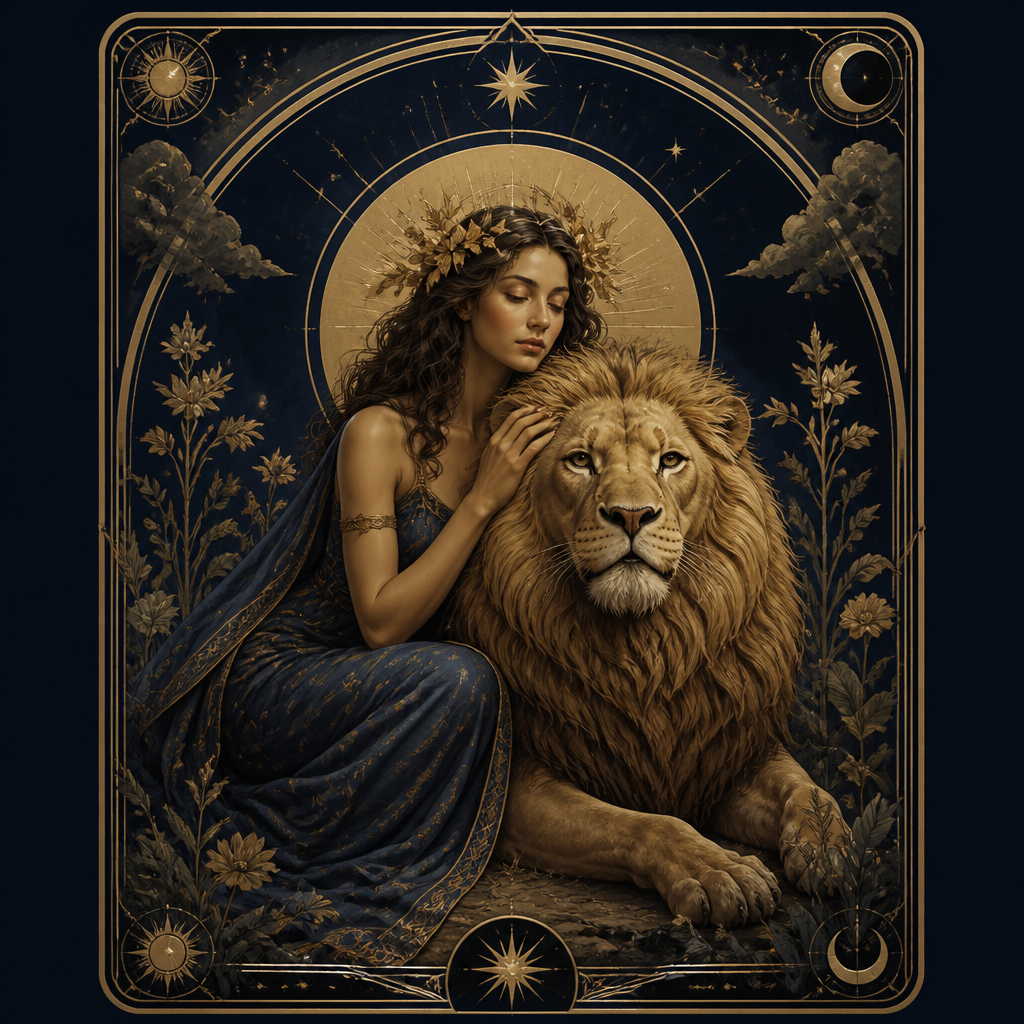 Carte Strength du Tarot symbolisant le courage, la patience et la force intérieure