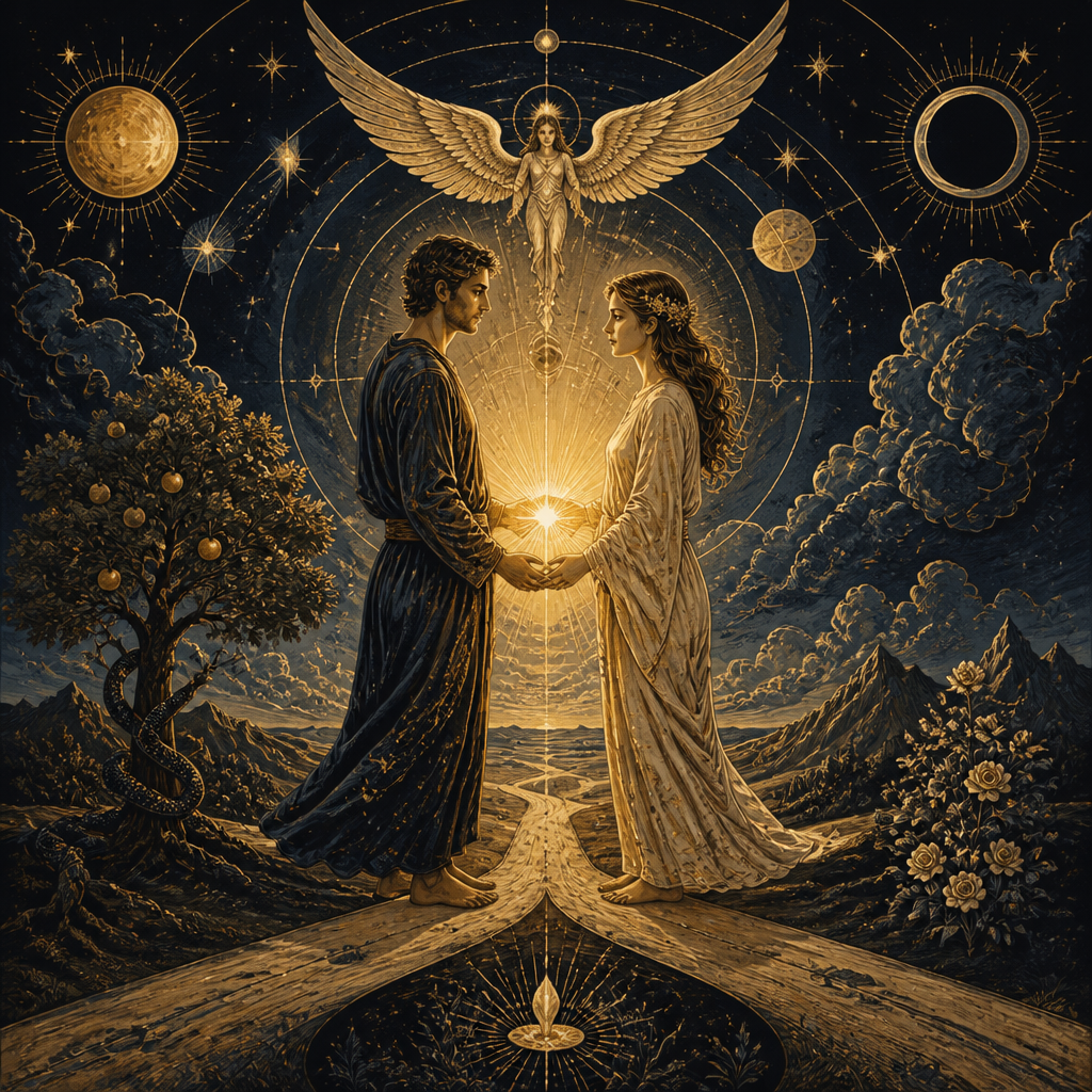 Les Amoureux au Tarot symbolisant les valeurs communes, la connexion et un choix conscient